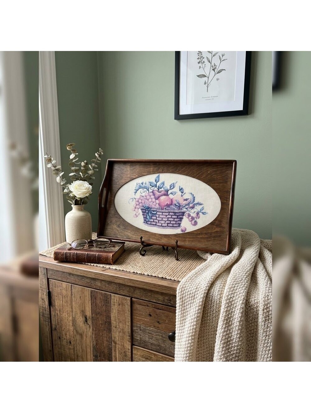 Wooden serving tray with changable display